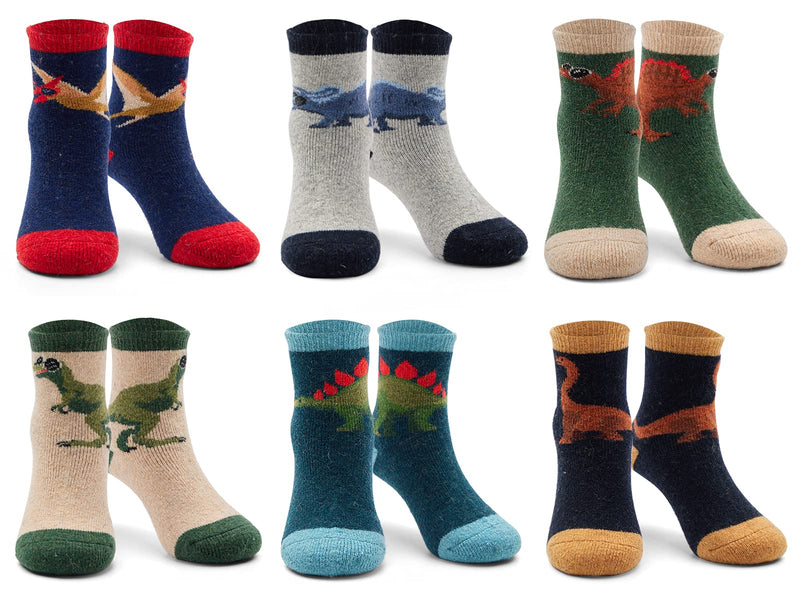 Boys Wool Socks Kids Winter Warm Socks Thicken Thermal Crew Socks for Boys 6 Pairs 3-5T Dinos 6 Colors - BeesActive Australia