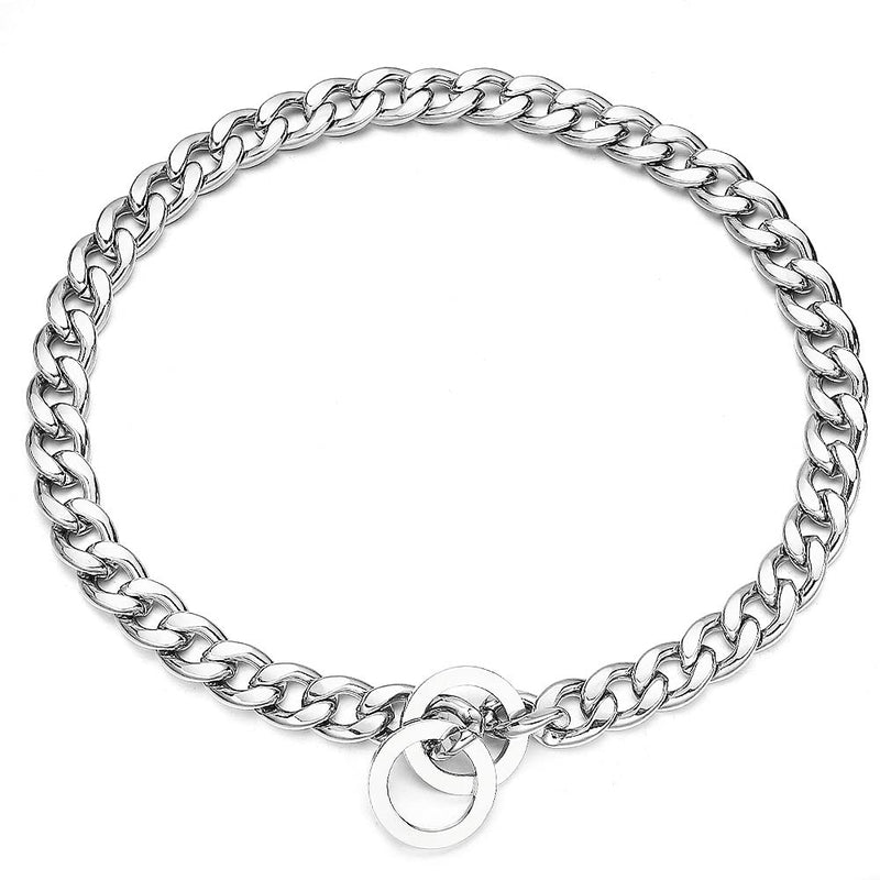 Aiyidi Strong Dog Chain Collar 11/13/15MM Wide Stainless Steel Silver NK Chain Cuban Link Collar Chew Proof Walking Training Collar 12inch-26inch for Small Medium Large Dogs Width:11mm (0.43inch) 18inch (for dog's neck 14-16inch) - BeesActive Australia