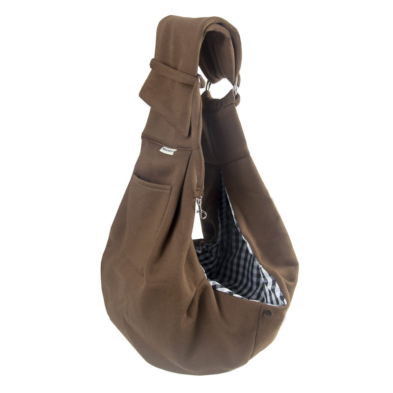 NextFri Pet Sling Carrier Adjustable Shoulder Strap Puppy Tote Hands Free Reversible Pet Bag for Outdoor Travel Classic-Brown - BeesActive Australia