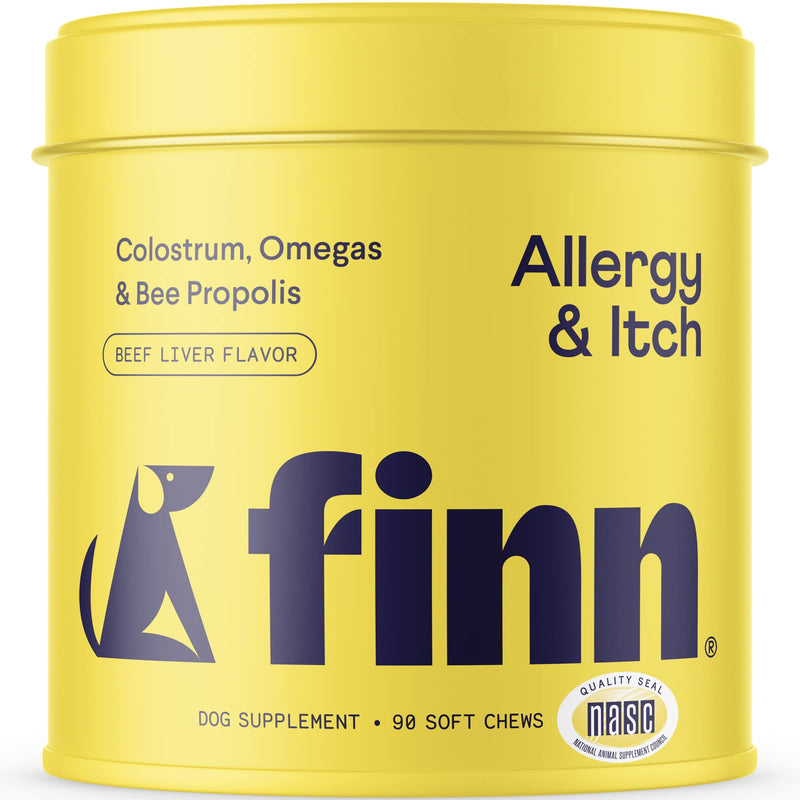 Finn Allergy & Itch Supplement for Dogs | Supports Seasonal Allergies, Itchy Skin, & Immunity | Wild Alaskan Salmon Oil, Bee Propolis & Probiotics | 90 Soft Chews - BeesActive Australia