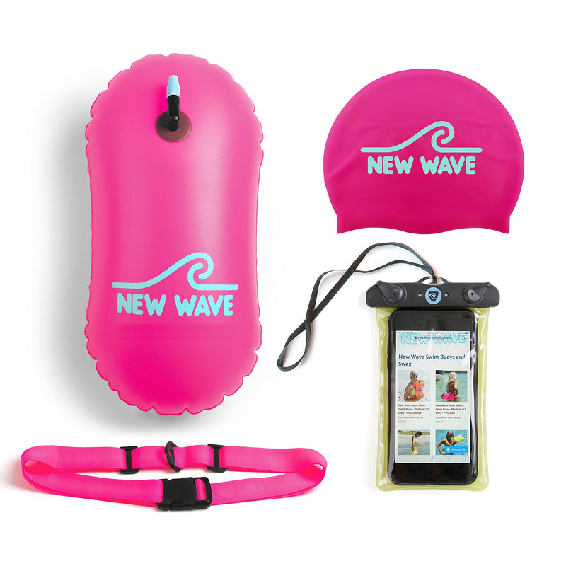 New Wave Swim Bubble (Pink), New Wave Swim Cap (Pink) and Phone Pouch Bundle - BeesActive Australia