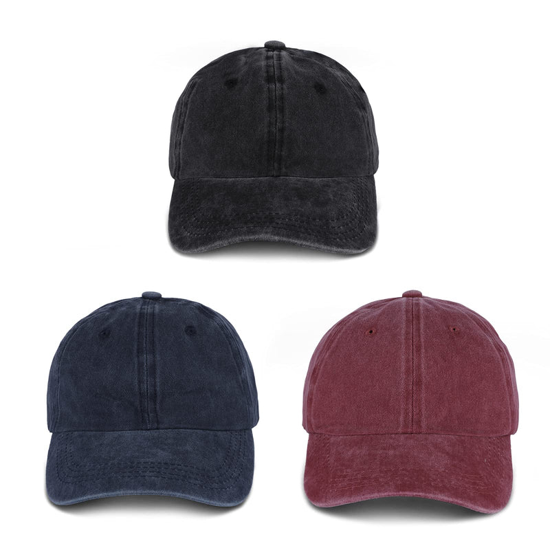 OAKFARM Baseball Cap Mens Hats for Women Distressed Washed Denim Vintage Ball Caps Summer Sun Dad Hat Unisex Adjustable 3 Pack - BeesActive Australia