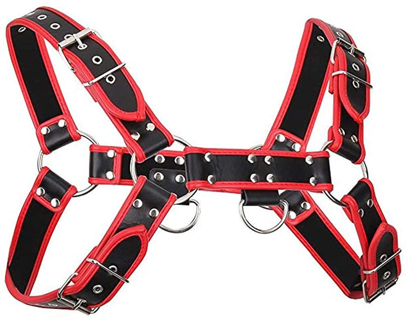 Men Harness PU Leather Harness Adjustable Buckle Body Chest Harness Costume Red - BeesActive Australia