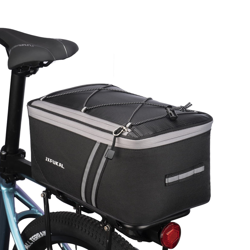 JXFUKAL Rear Bike Rack Bag with Rain Cover, 7L/10L Waterproof Bicycle Ebike Saddle Bag Cycling Pannier Trunk Carrier with Reflector & Adjustable Cord for Commuter Travel Outdoor Large-10L - BeesActive Australia