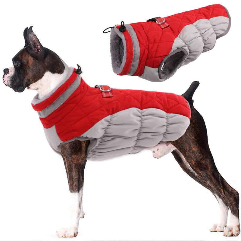 Lelepet Warm Dog Winter Coat Cold Weather Jacket Windproof Reflective Turtleneck Dog Vest with Plush Neckline D-Ring for Leash Thick Fleece Lining Dog Jacket Pet Apparel for Small Medium Large Dogs Red - BeesActive Australia
