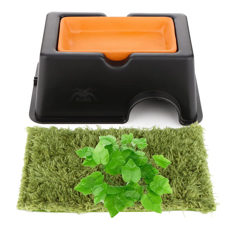 DQITJ Reptile Hideout Box Sink Humidifier with One Small Carpet Mat and One Bunch of Artificial Leaves for Lizard Snake Leopard Gecko Spider Frog Turtle - BeesActive Australia