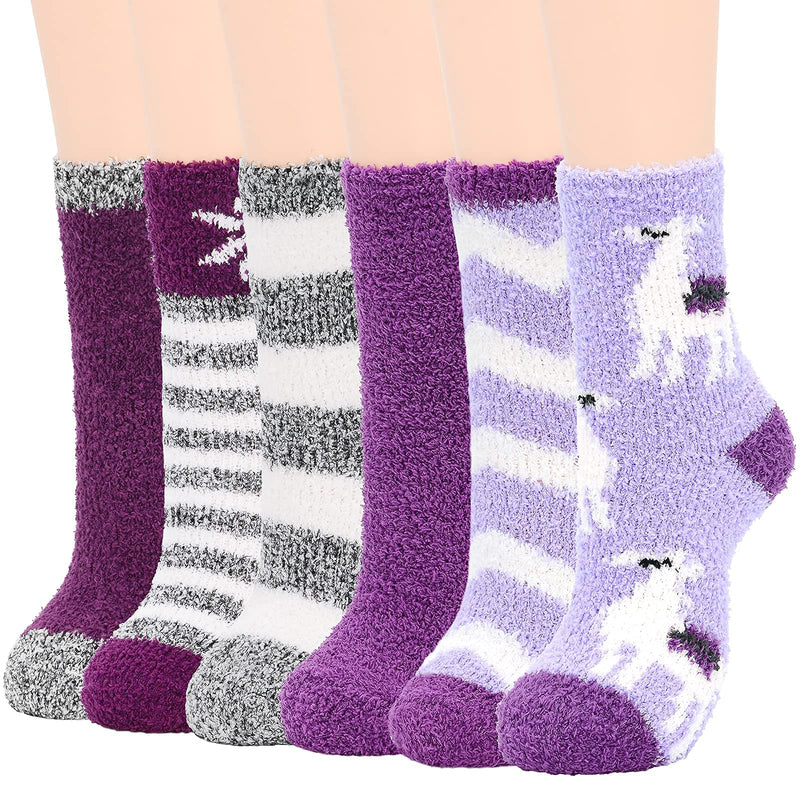 Womens Fuzzy Socks Winter Warm Fluffy Socks Athletic Outdoor Sports Socks 6 Pack Purple - BeesActive Australia