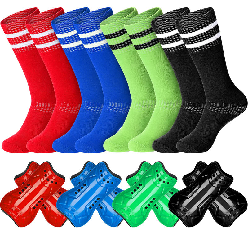 8 Pairs Youth Soccer Shin Guards Kids Protective Soccer Socks Sport Shin Pads Guard Sleeves Calf Protective Soft Colorful Gear for Football Games 3-15 Years Old Girls Boys Toddler Child Teenagers - BeesActive Australia