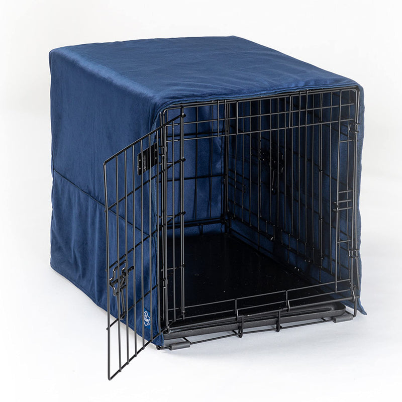 Pet Dreams Luxe Velour Crate Cover, Fits 24,30,36,42,48 inch icrate, Machine Wash & Dry, Decorative Dog Kennel Cover Sapphire Blue Open Front 36" - BeesActive Australia