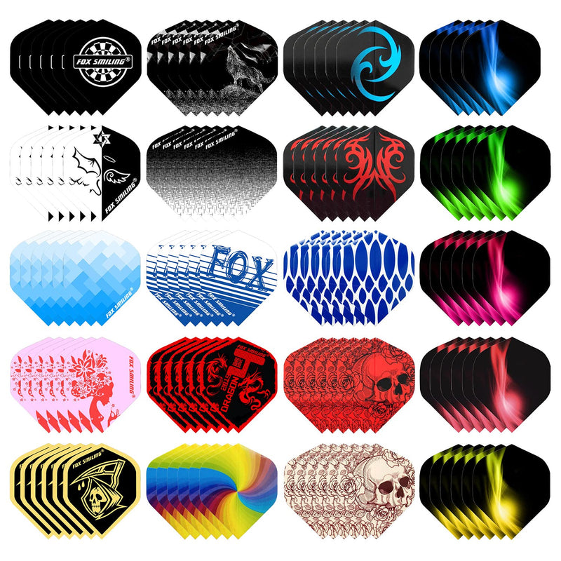 FOX SMILING Dart Flights Accessories Kit, 120PCS(20 Designs) Standard Shape Durable PET Replacement Skull Dart Feather Tail Wing for Steel Tip Dart and Soft Tip Darts - BeesActive Australia