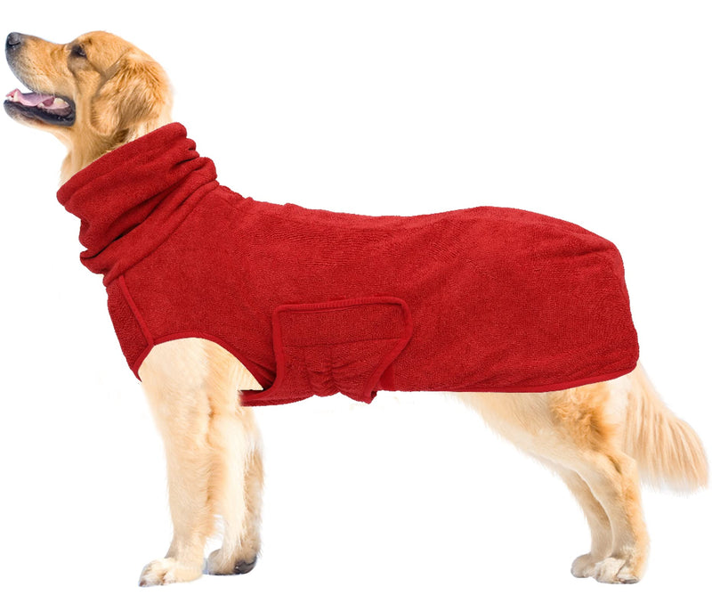 Geyecete Dog Bathrobe Towel Dog Drying Coat Robe Towel-Dry Fast Dog Bag-Microfiber Fabric Fast Drying Super Absorbent Pet Dog Cat Bath Robe Towel Large Red - BeesActive Australia