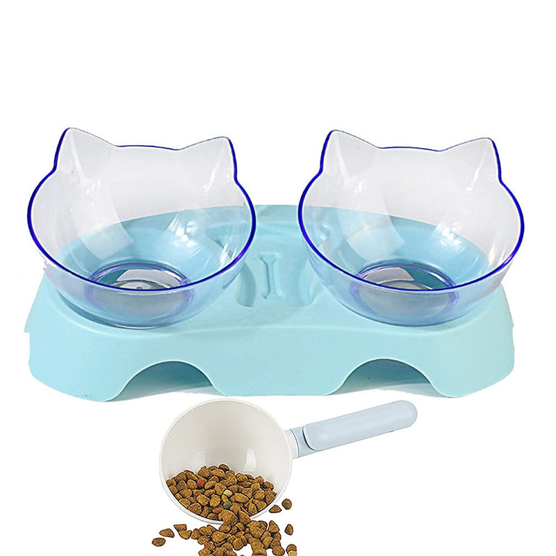 Double Dog Cat Bowls Anti Vomiting, Elevated Cat Food Water Bowls with 15° Tilted Raised Stand Pet Feeder Bowl for Cats and Small Dogs One Size Double Blue - BeesActive Australia