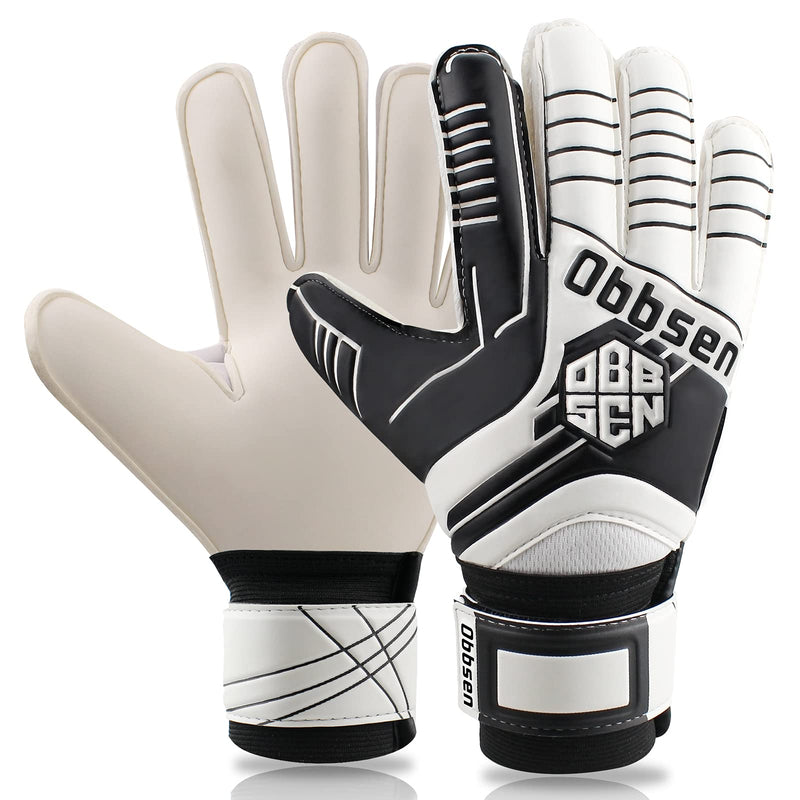 Obbsen Soccer Goalie Gloves for Kids Youth Adults, Super Grip Goalkeeper Gloves with Finger Protection, Men/Women/Boys/Girls Goalkeeping Gloves Size 5/6/7/8/9/10 Black and White 8 - BeesActive Australia