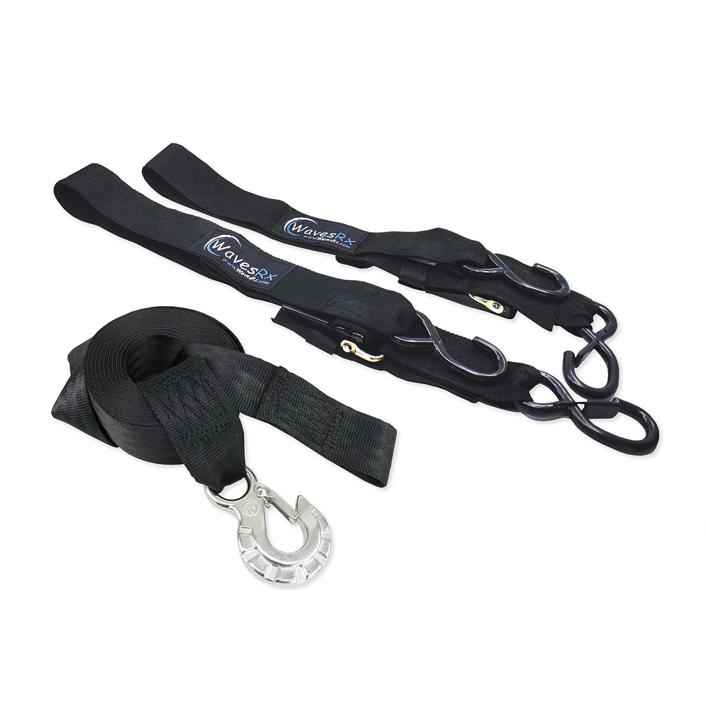 WAVESRX Premium Boat and Jet Ski Trailer Winch Strap 20' + 2PK 24" Transom Tie-Down Straps (Value Bundle) | Marine Grade Stainless Steel Hook | Secure Retrieval and Transportation of Your Watercraft - BeesActive Australia