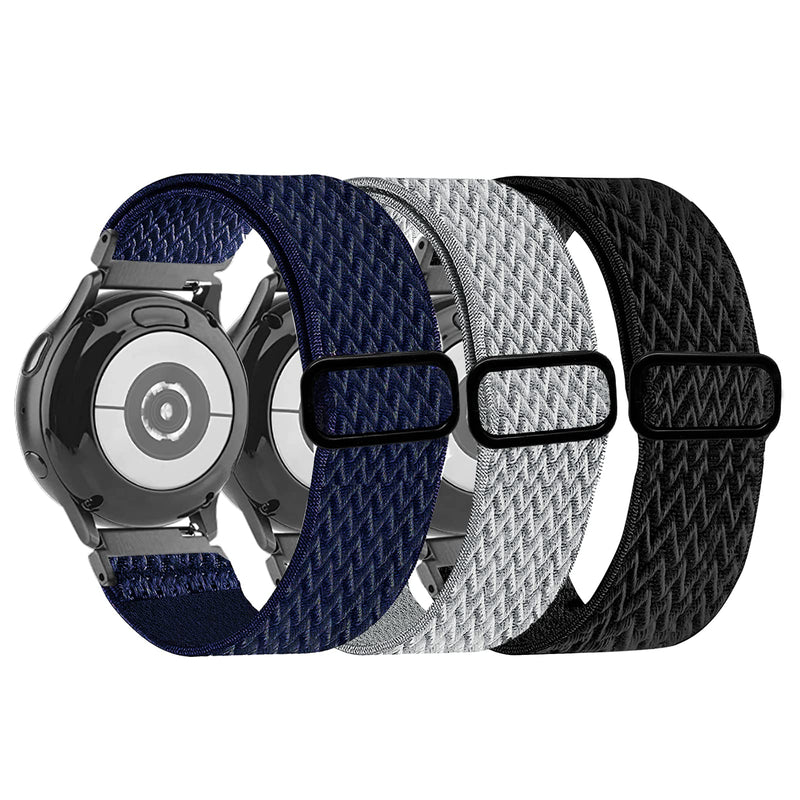 3 Pack Galaxy Watch 3 Band, Compatible with Samsung Galaxy Watch 3 45mm/Galaxy Watch 46mm /Samsung Gear S3 /Garmin Fenix 5, Adjustable Elastic Braided Men Women Replacement 22mm Watch Band Dark blue + black + gray - BeesActive Australia