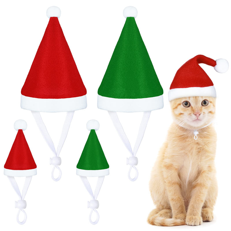 Xuniea Cat Christmas Hats 4 Pieces Plaid Dog Santa Hats Small Animal Hats Pet Christmas Hats Cat and Dog Pet Costumes 5.5 x 7.8 Inch, 3.5 x 4.3 Inch Red, Green Classic Pattern - BeesActive Australia