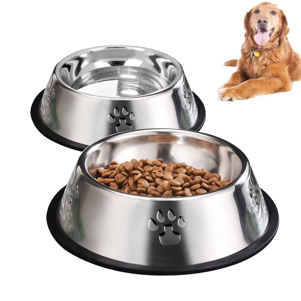 2 Stainless Steel Dog Bowls, Dog Feeding Bowls, Dog Plate Bowls with Rubber Bases, Small, Medium and Large Pet Feeder Bowls and Water Bowls L-33.8oz - BeesActive Australia