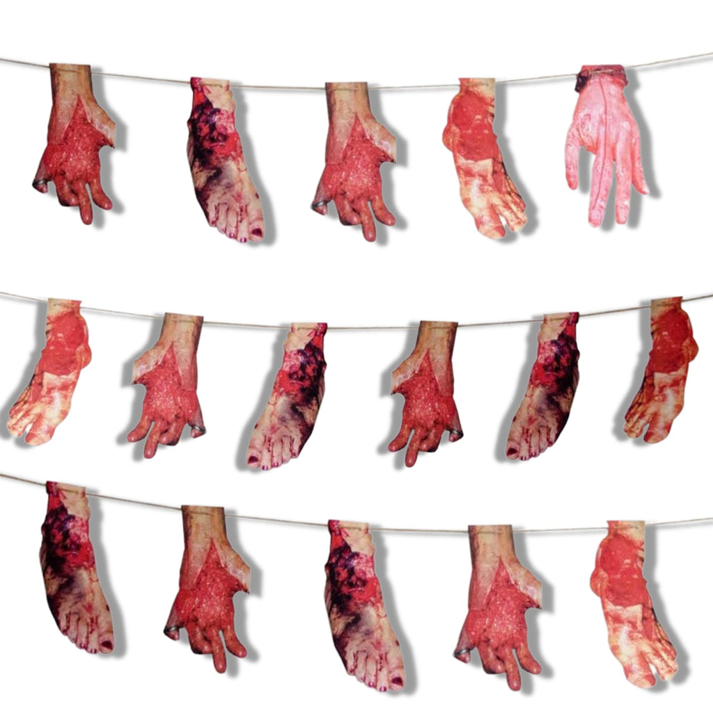 Needzo Gory Halloween Decorations, Creepy Fake Severed Bloody Hands and Feet Garland Decor, Scary Hanging Party Banner Decoration Haunted House Supplies, Vampire Zombie Party Supplies Decor, 6 Feet - BeesActive Australia