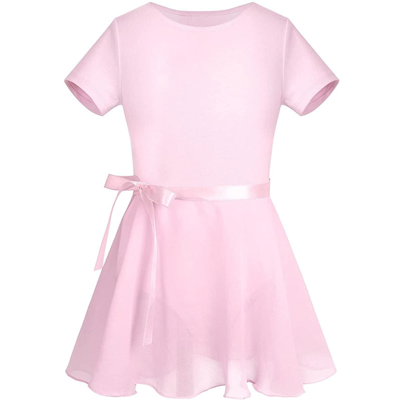 TAIKMD Girls Classic Short Sleeve Gymnastics Leotard With Dance Skirt Tutu Dress Ballerina Costume Ballet bodysuits Outfit Pink 120（5-6 Year） - BeesActive Australia