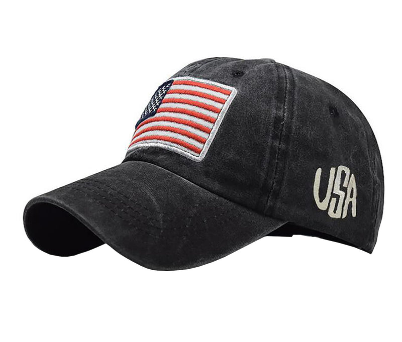 Adjustable Baseball Cap American Flag Hat Headdress Outdoor Sports Cap Peaked Cap Cotton Black - BeesActive Australia