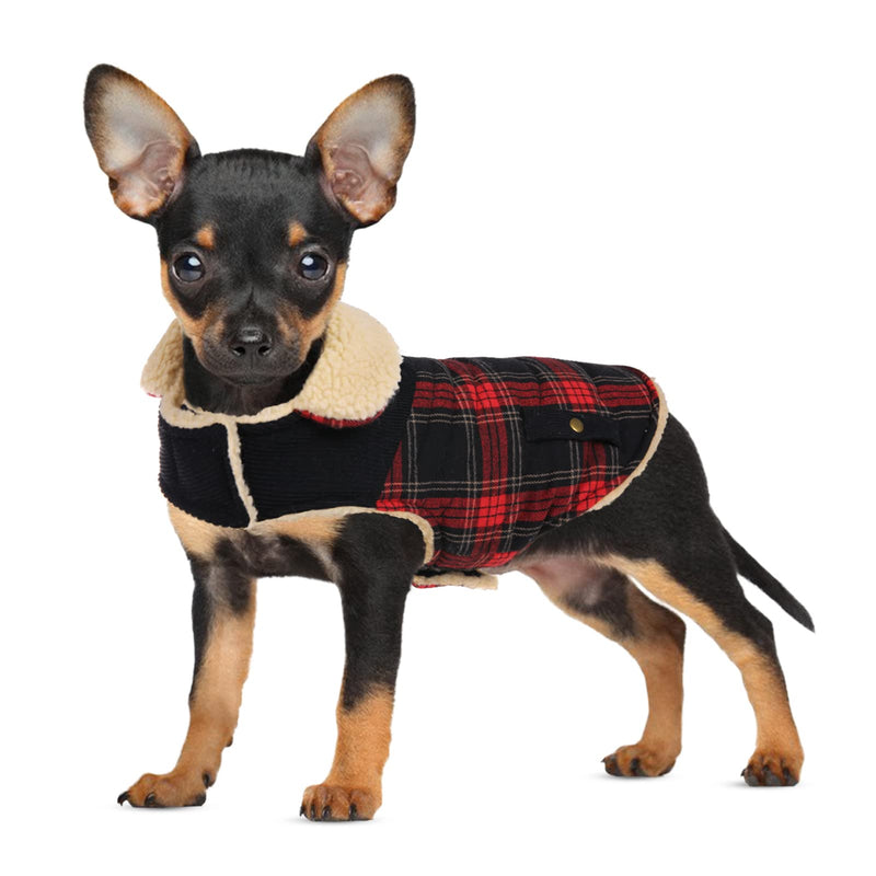 Preferhouse Winter Coat for Small and Medium Dogs, Puppy Plaid Jacket, Cotton Coat for Cold Weather, Windproof Warm Dog Garments, Pet Thickened Outfits Indoor Outdoor X-Small Red - BeesActive Australia