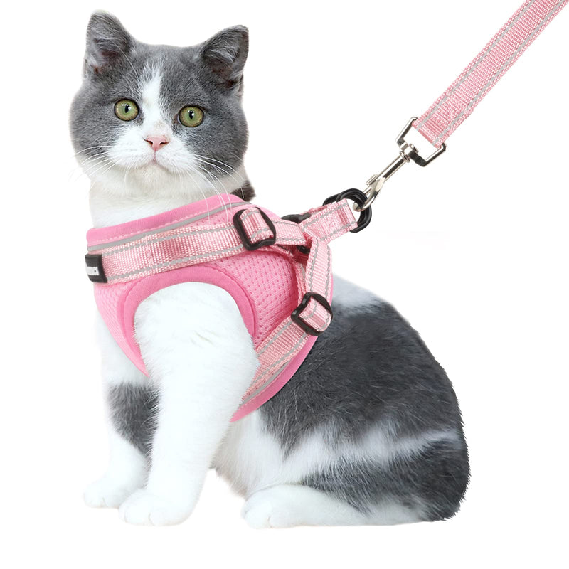 Otunrues Cat Harness and Leash Set for Walking Escape Proof, Easy-to-WEAR Adjustable Cat Harness with Reflective Strap - Comfort Fit for Pet Kitten Cat Large Pink - BeesActive Australia