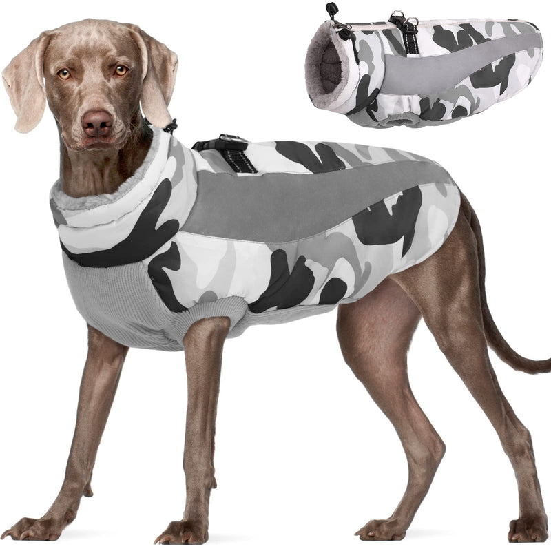 Dog Winter Coat, FUAMEY Soft Fleece Lined Warm Dog Jacket Winter Waterproof Windproof Camouflage Dog Fleece Vest for Cold Weather, Reflective Cozy Dog Coat Dog Apparel for Small Medium Large Dogs X-Large(chest:30in） grey - BeesActive Australia