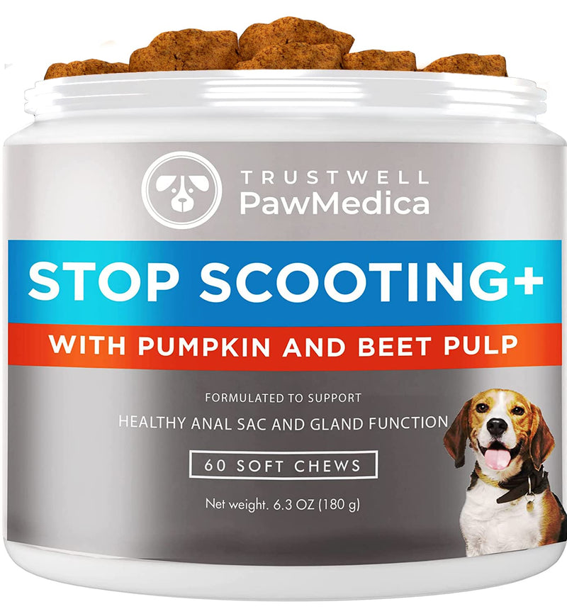 PawMedica Stop Scooting Chews for Dogs - AnalGland Dog Constipation Chews - Recommended Dog Digestive Chews - Pumpkin for Dog Anal Gland Function - Anal Gland Supplement for Dogs 60 No Scooting Chews - BeesActive Australia