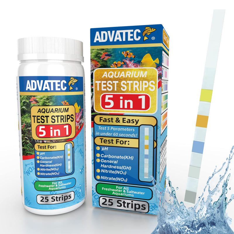 5 in 1 Aquarium Test Strips - for Fresh/Salt Water Aquariums, Lab Grade, Measure pH, Carbonate, General Hardness, Nitrite and Nitrate, for Professional Or Home Use - Fast & Accurate (25 Count) 25 Count - BeesActive Australia