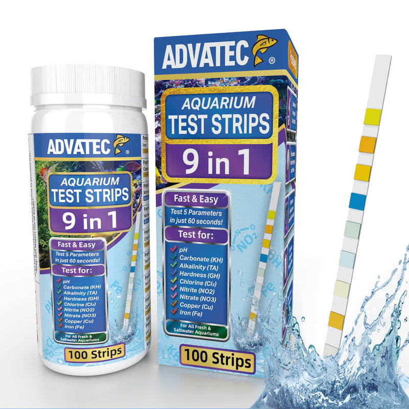 9 in 1 Aquarium Test Strips - For Fresh & Saltwater Aquariums, TEST FOR: Iron, Copper, Nitrate, Nitrite, Chlorine, Total Hardness, Total Alkalinity, Carbonate, pH - Fast LAB GRADE Results! (100 Count) 100 Count - BeesActive Australia