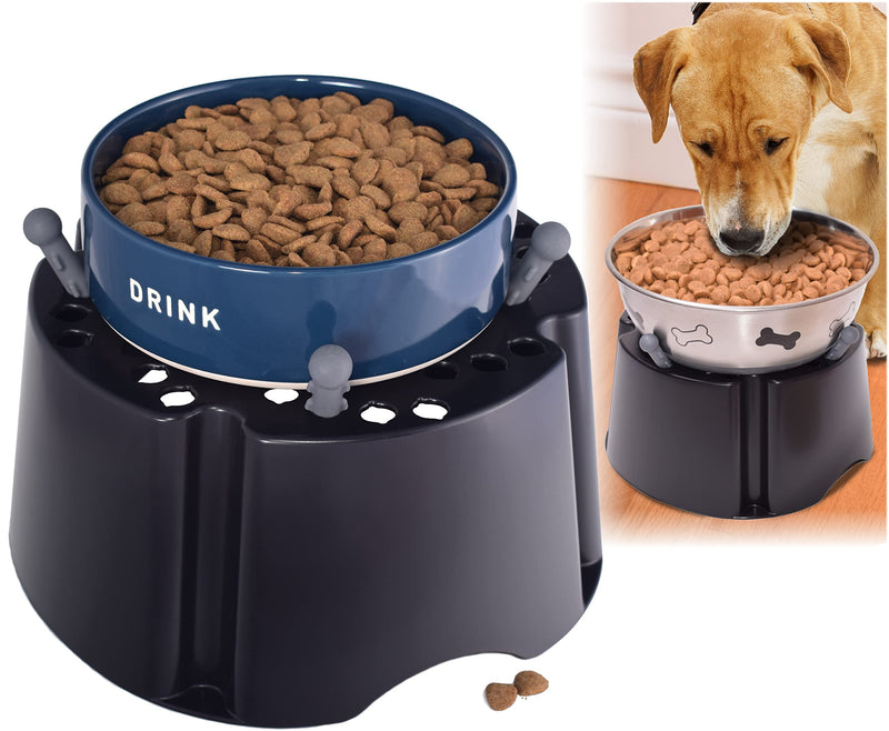 PegSet My Bowl Stand | 5” Elevated Stand for Any Dog Bowl up to 7.5” Width, Lift Your Pet’s Food or Water, Reduces Joint Strain, Sturdy and Durable, Washable and Stackable, Adjustable Raised Feeder 5" Height, for Bowl up to 7.5" Base Width Black - BeesActive Australia