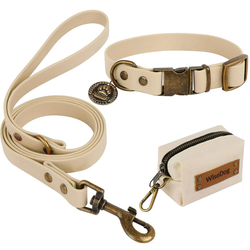 Wisedog Dog Collar and Leash Set Combo: Adjustable Pet Collars with Dog Leashes for Small Medium Large Dogs,Includes 1 Bonus of Poop Bag Holder M(Collar:12"-18";Leash:5 ft) Sand Color - BeesActive Australia