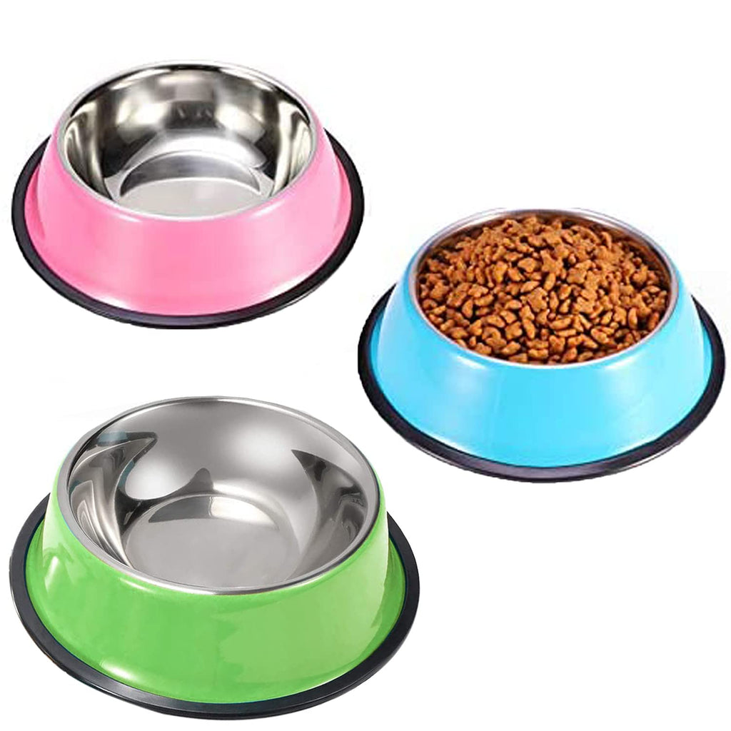 Stainless Steel Cat Bowls 3 Pack, YUDANSI Puppy Small Dogs Animal Bowls for Food and Water, Cat Dish Set for Wet Food or Kibbles, Multifunctional Pet Bowls,  Colored Non Skid Anti Slip Feeding Plate - BeesActive Australia