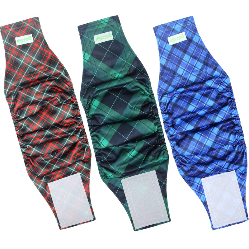 wegreeco Washable Male Dog Belly Band (Stylish Pattern) - Pack of 3 - Washable Male Dog Belly Wrap, Dog Diapers Male Medium (15" to 17") Blue, Green, Red Plaid - BeesActive Australia