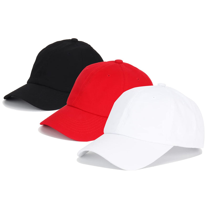 Umeepar 3PCS Plain Baseball Cap for Men Women Adjustable Low Profile Unstructured Cotton Dad Hat Black, White, Red - BeesActive Australia