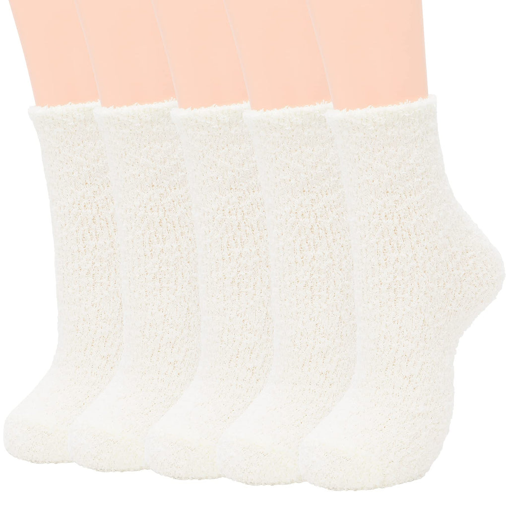 Zando Womens Fuzzy Socks Warm Slipper Socks Winter Fluffy Socks Cozy Fuzzy Socks Athletic Fleece Socks Cute Crew Socks One Size D 5/Pure White - BeesActive Australia
