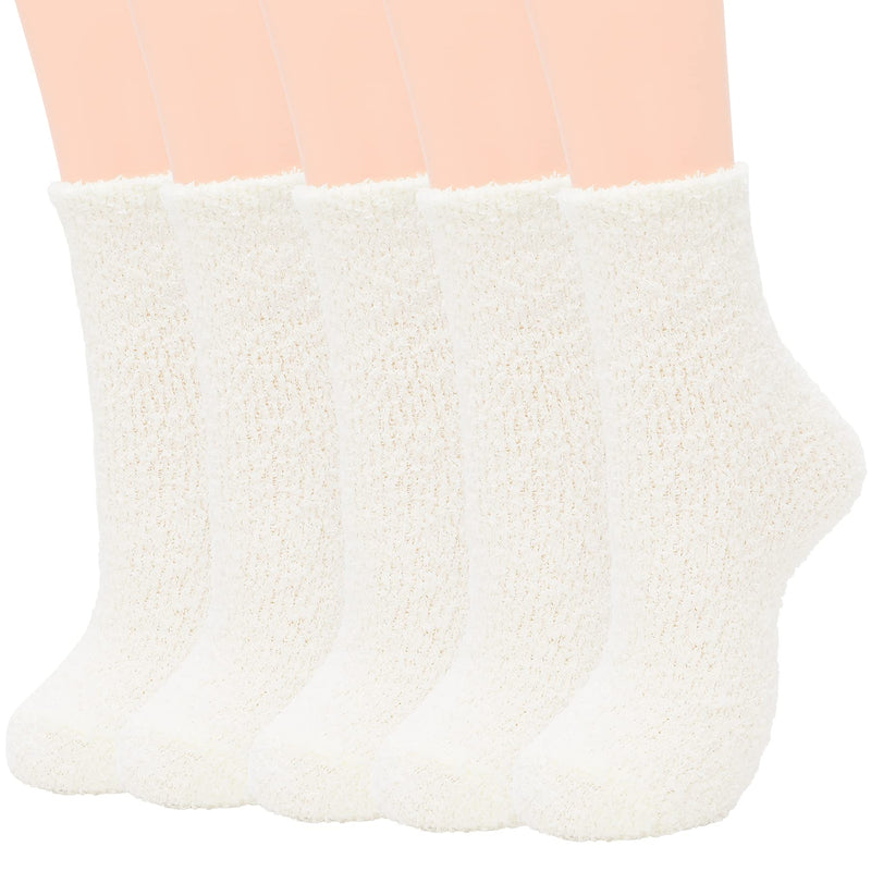 Zando Womens Fuzzy Socks Warm Slipper Socks Winter Fluffy Socks Cozy Fuzzy Socks Athletic Fleece Socks Cute Crew Socks One Size D 5/Pure White - BeesActive Australia