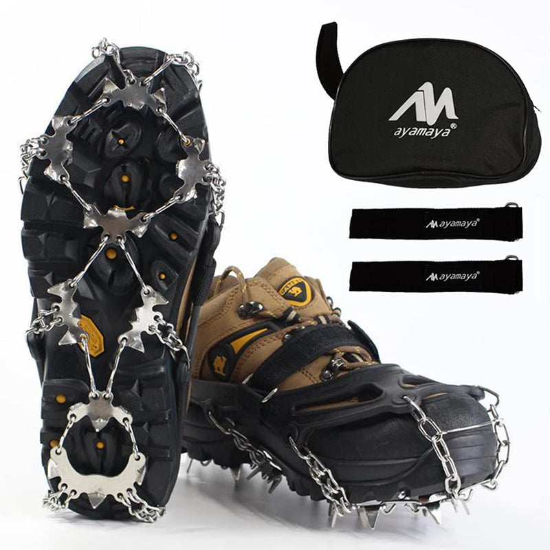 Crampons Ice Cleats for Shoes and Boots, AYAMAYA [Upgraded] 24 Spikes Antislip Stainless Steel Snow Traction Ice Gripper for Shoes Men Women, Snow Chains for Hiking Winter Walking Climbing - M/L/XL Large - BeesActive Australia