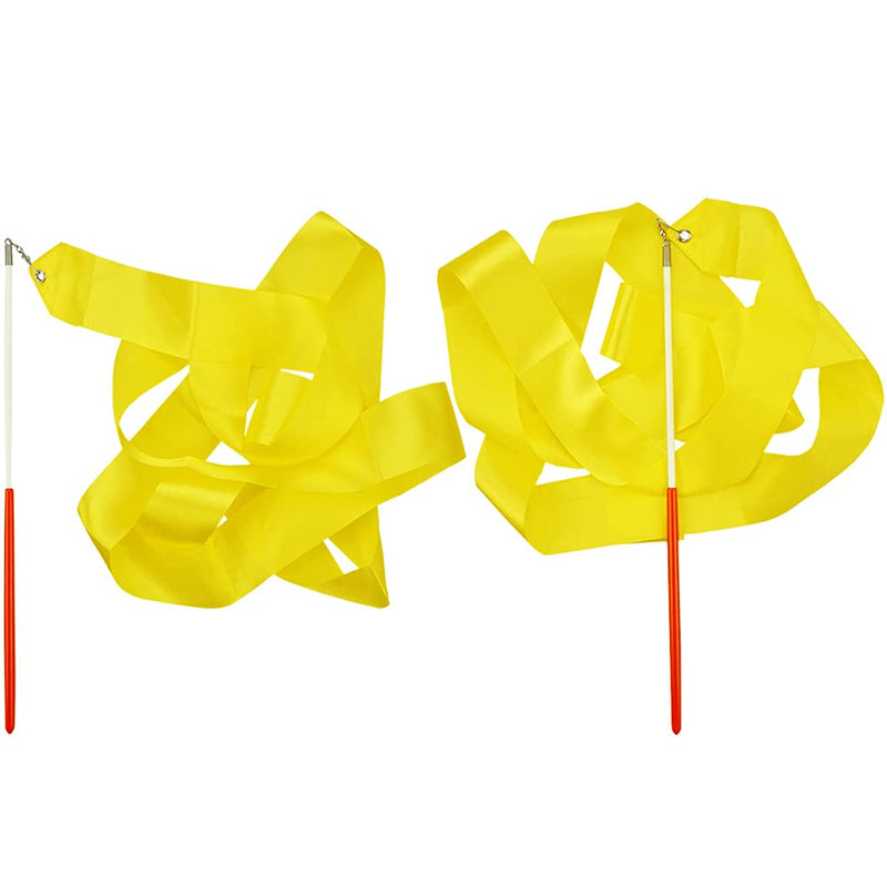 FAZHBARY 2 Pack Yellow Rhythmic Gymnastics Wands Praise Dancing Streamers for Baton Twirling Talent Shows Artistic Dancing - BeesActive Australia
