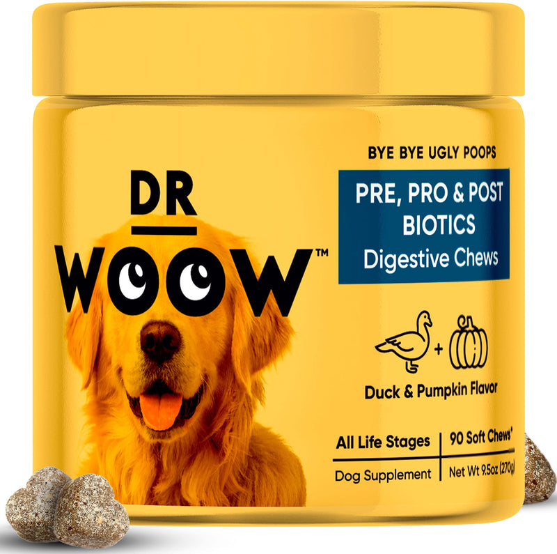 Dr Woow Probiotics for Dogs, Pet Dog Probiotics and Digestive Enzymes, Duck & Pumpkin Flavor Dog Probiotic Supplements, Dog Vitamins Dog Probiotic Chews and Prebiotics for Dogs, Dog Gas Relief - BeesActive Australia