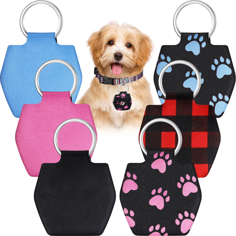 6 Pieces Dog Tag Holder Portable Pet ID Tag Soundless Dog Tag Silencer Bag Dog Tag Cover with Rings Quiet Dog Tag Bag Protector for Dogs Cats Pets (Paw Style) Paw Style - BeesActive Australia