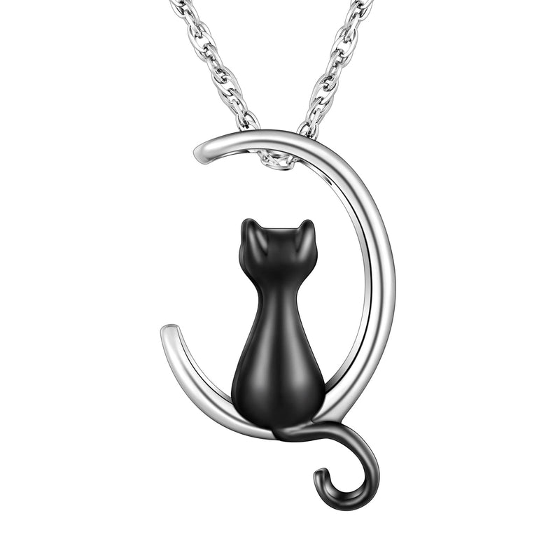 XIUDA Cat Ash Necklace Urn Necklace for Ashes Moon Cremation Necklace Memorial Cremation Jewelry for Pet Ashes Black-Cat - BeesActive Australia