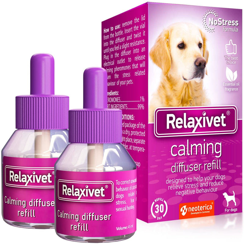Relaxivet Dog Calming Pheromone Diffuser Refill 2 Pack | Improved in Germany DE-Stress Formula | Anti-Anxiety Treatment for Cats | Reduce Spraying, Scratching, Fighting & Other Problematic Behaviors - BeesActive Australia