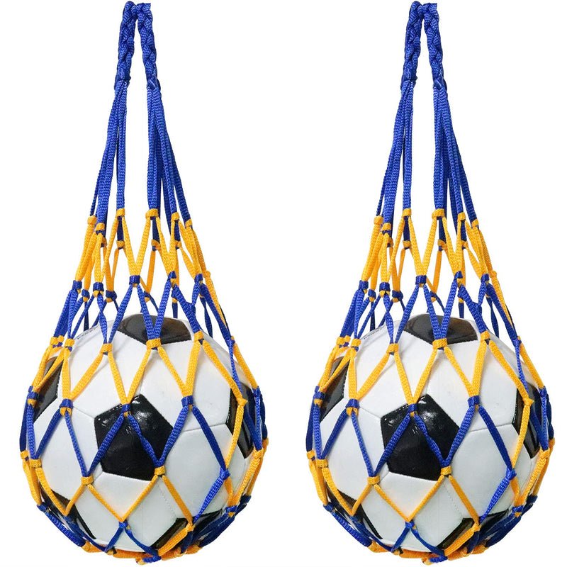 LUORNG 2Pcs Football Accessories Basketball Mesh Net Bag Single Ball Carrier for Volleyball Soccer Basketball Blue Yellow - BeesActive Australia