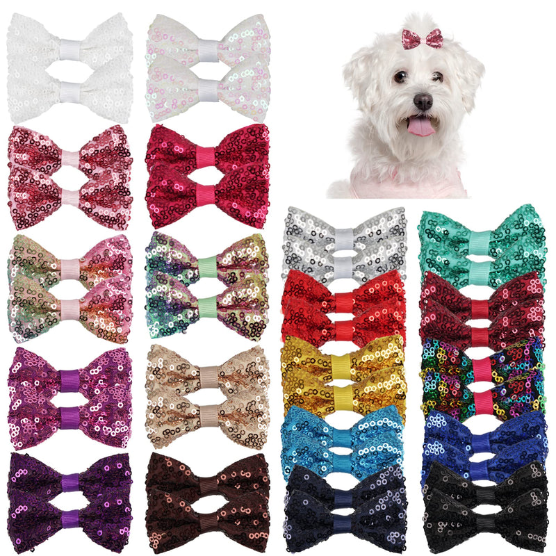 40pcs Dog Hair Bows Puppy Bows Barrettes for Small Dogs Girl Glitter Sequin Dog Grooming Bows with Clips Sparkly Bows for Small Dogs Grooming Hair Accessories Decor Pet Party - BeesActive Australia