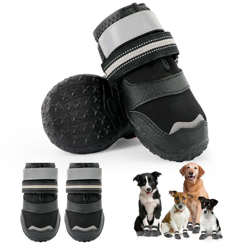 Dog Shoes for Small Medium Large Dogs, Waterproof Breathable Dog Booties for Hot Pavement Winter Snow, Non-Slip Adjustable Dog Boots with Fleece Lined for Outdoor Hiking, 4PCS Size 6: (2.95"x2.52")(L*W) for 52-65lbs Black - BeesActive Australia
