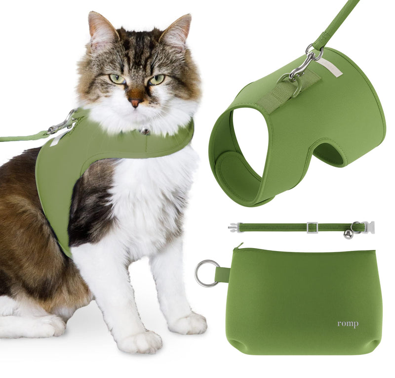 Cat Harness, Collar & Leash Set - Escape Proof Adjustable Choke Free Velcro Harness Vest for Walking Cats & Kittens Matcha Green Small - BeesActive Australia