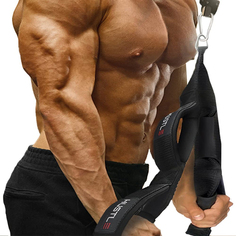 Hustle Athletics Tricep Rope Cable Attachments for Gym Use - Perfect Gym Equipment for Home/Gym Accessories - Multi Workout Rope Cable Machine Attachment -Best Gym Rope Grip with 4 Anti-Slip Handles BLACK - BeesActive Australia