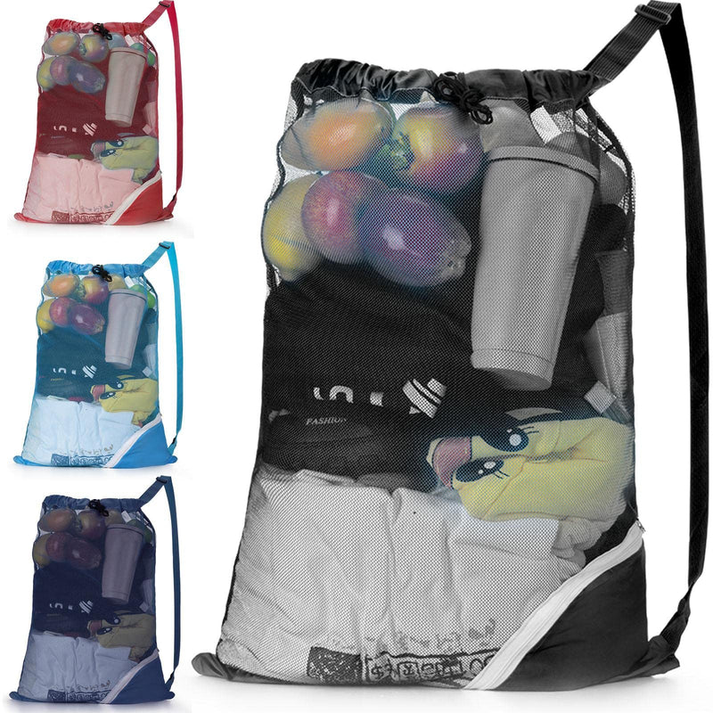 Mesh Swim Bag 4 Pieces Mesh Sports Bag Drawstring Net Bags Large Swimming Bag Mesh Equipment Bag for Swimmer Pool Gear Gym Beach - BeesActive Australia