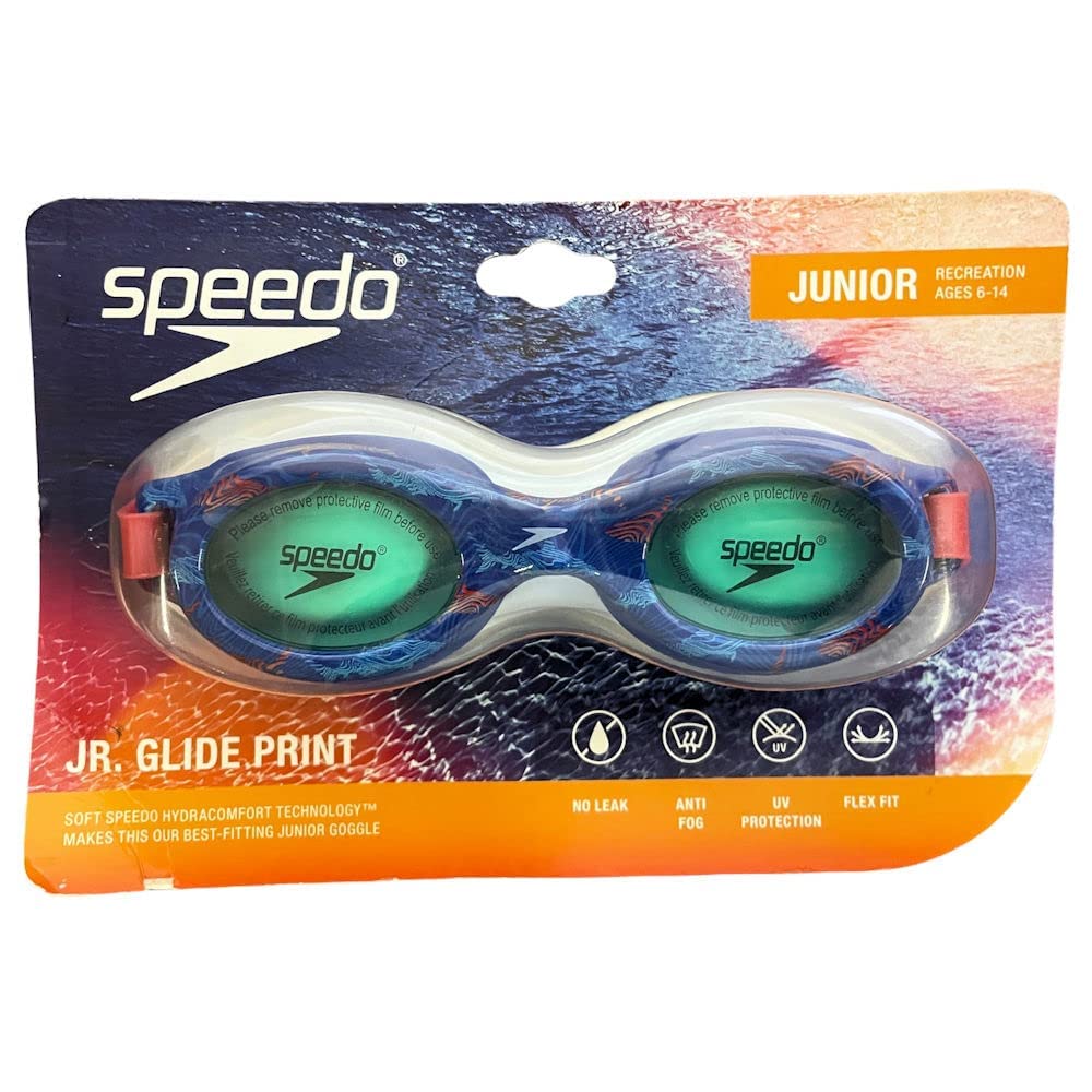 Speedo Junior Glide Jr. Print Goggles - Blue / Orange / Jade - BeesActive Australia